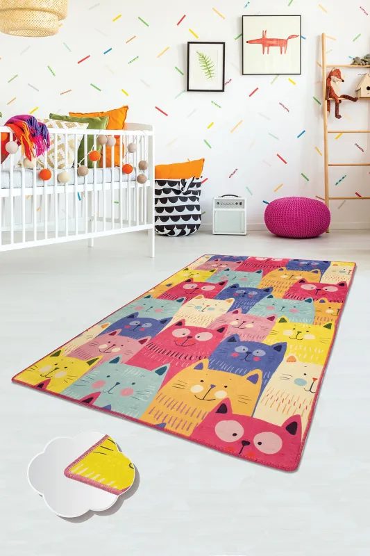 TEPPI Cats gulvtæppe til børn, rektangulær - multifarvet polyester (120x180)