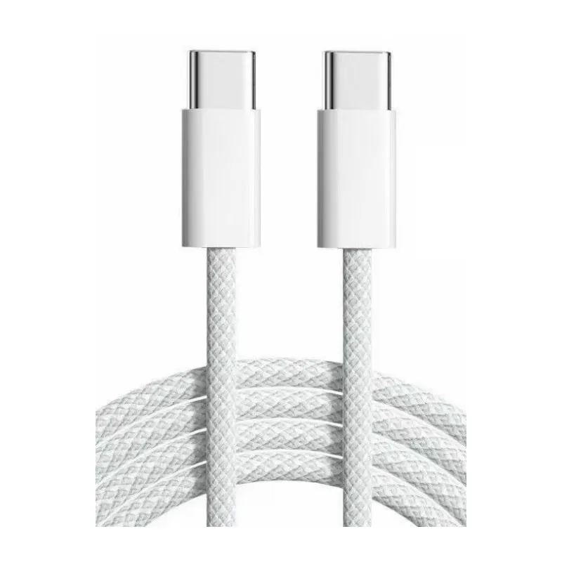 Flettet USB-C til USB-C kabel. Han-Han. 2m. Hvid.