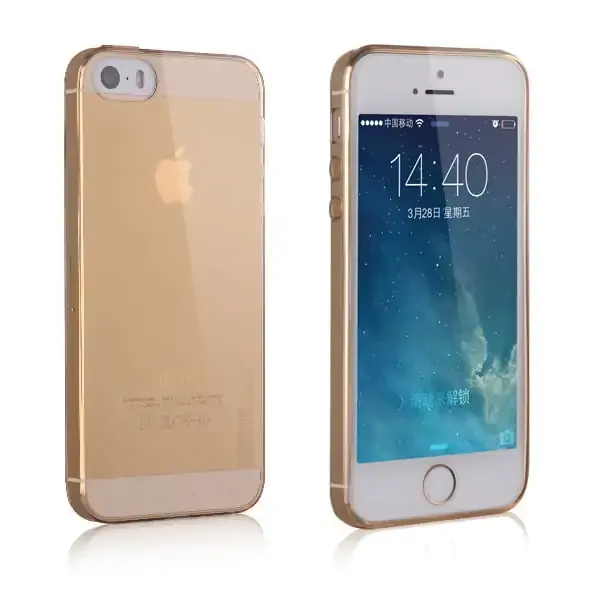 Baseus 0.7mm Cover til iPhone 5/5S - KUN 7 g. Gennemsigtig gold.