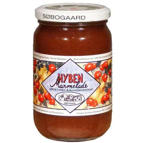 Hybenmarmelade sødet m.æble Ø
 - 400 gram
