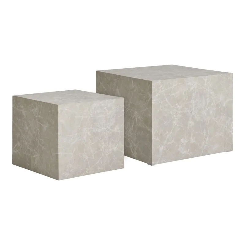HOUSE NORDIC Prague sofabord, kvadratisk - beige decorpapir med marmor look (sæt af 2)