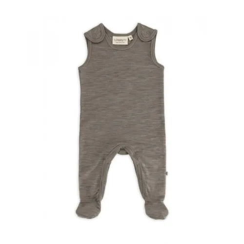 Retro Sparkedragt Med Fod Og Trykknapper På Indersiden Af Benene Til Baby, I 100% Økologisk Merino Uld Light Brown Melange 56