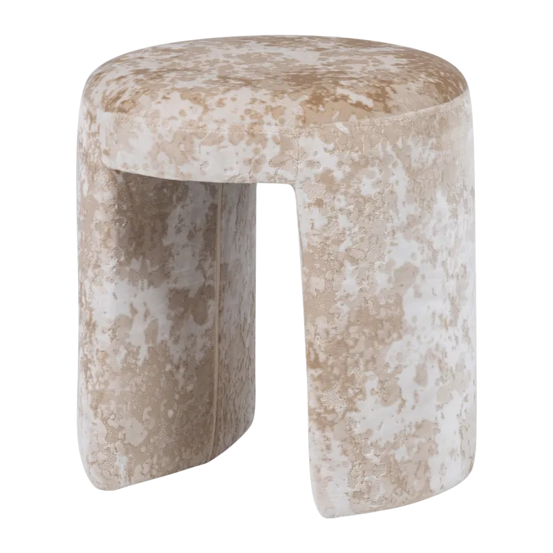 WOOOD Charlie skammel, rund - beige struktur polyester (Ø45)
