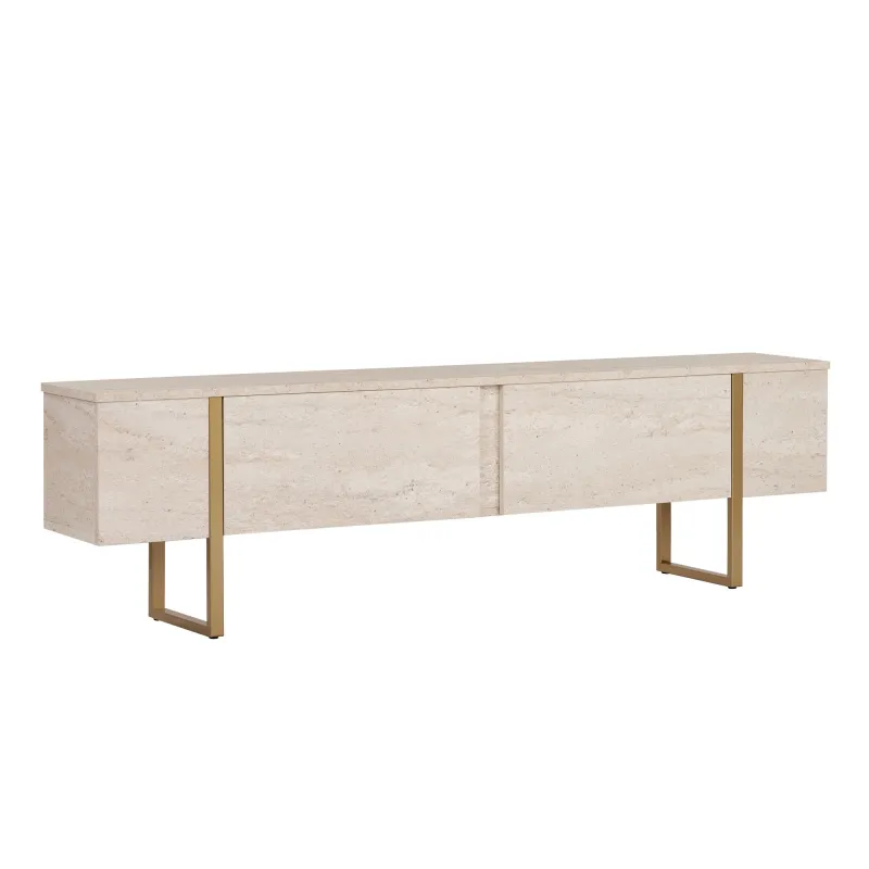 FUNZI LIVING Onera TV-bord, m. 2 låger - sand travertin melamin og guld (180x30)