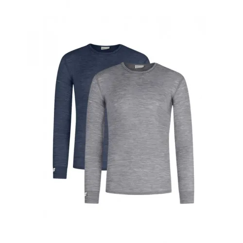 Langærmet T-shirt Til Herre I 100% Merino Uld, 2-pak S Navy-grey