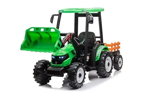 Azeno - Kraftfuld 24V Børnetraktor med Trailer og Lædersæde  -  Inkl. Lys,Musik,fjernb.