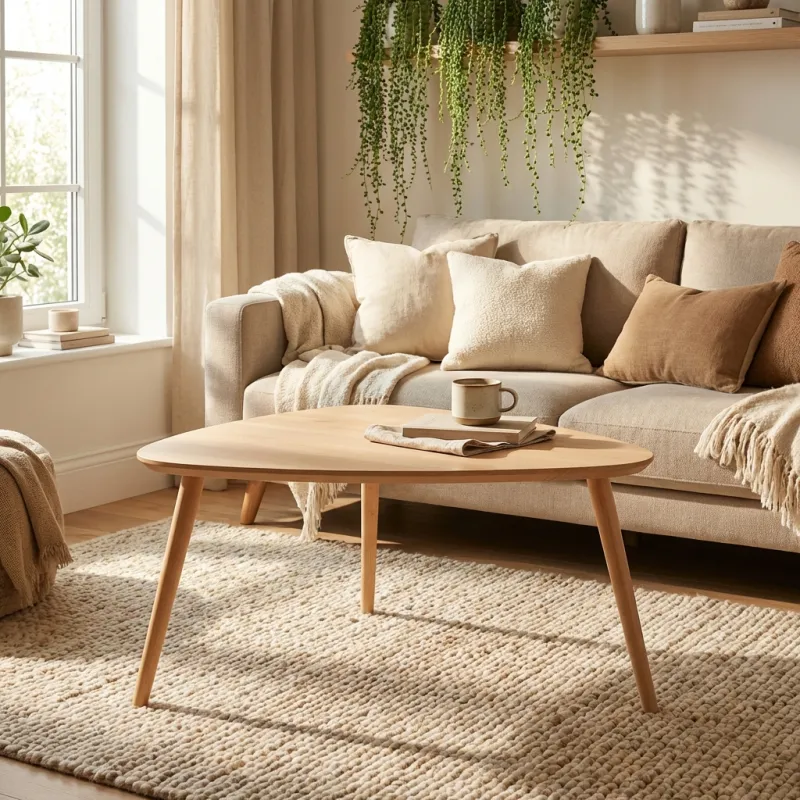 CT 10 - Sofabord i massiv bøg med organisk trekantet form og størrelse 118 x 82 cm Højde