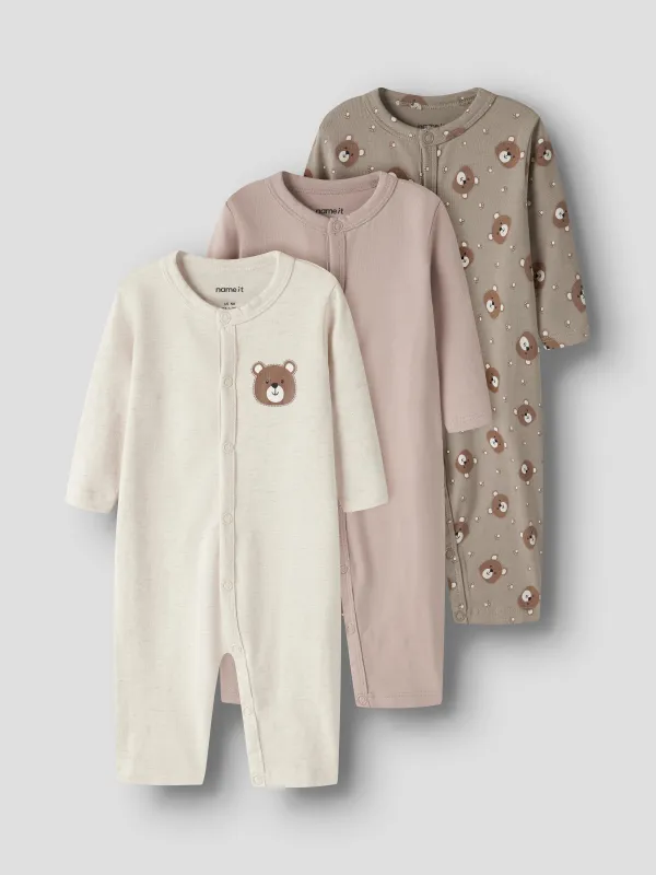 Name It Nightsuit - 3 pak AOP - Khaki Bear AOP + Peyote + Mushroom - 50 cm