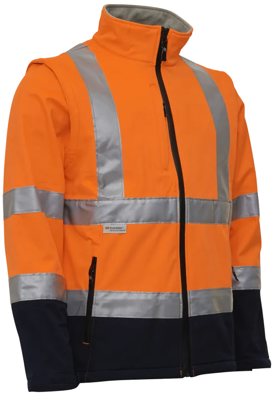 Hi-vis softs.jakke aft. ærmer 086500R org/navy Str. 4XL