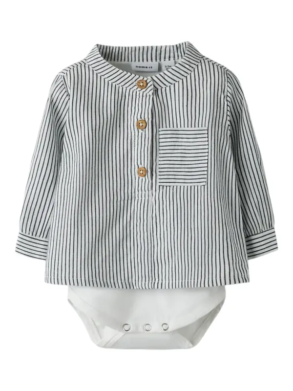 Far Langærmet Skjortebody - Cloud Dancer Navy Blazer - 86