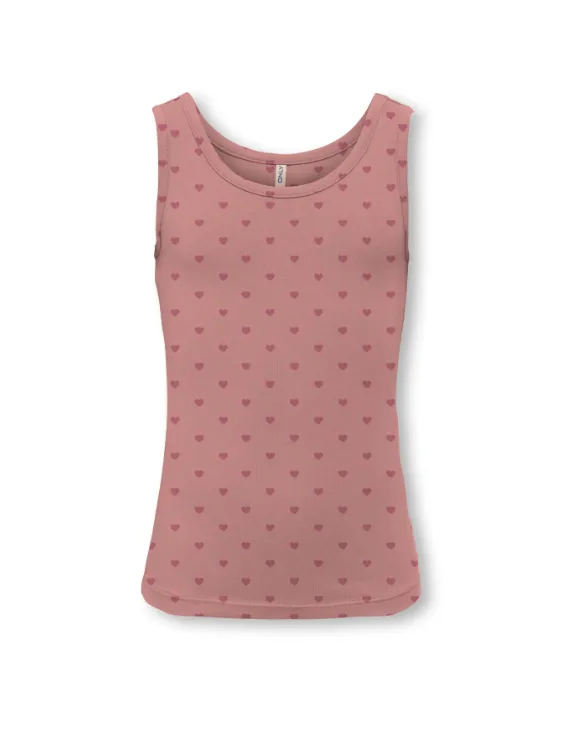 Only Mini Lola Tank Top - Ash Rose Heart/Rose Wine - 92 cm