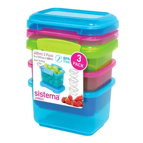 Sistema Opbevaringsboks 3-pak 400 ml blå, pink, grøn (3 stk)