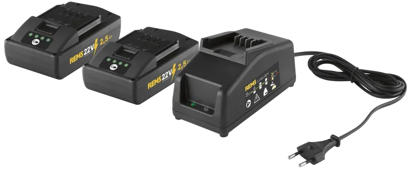 REMS PowerPack 2×22v/2,5Ah battterier + 90W lader