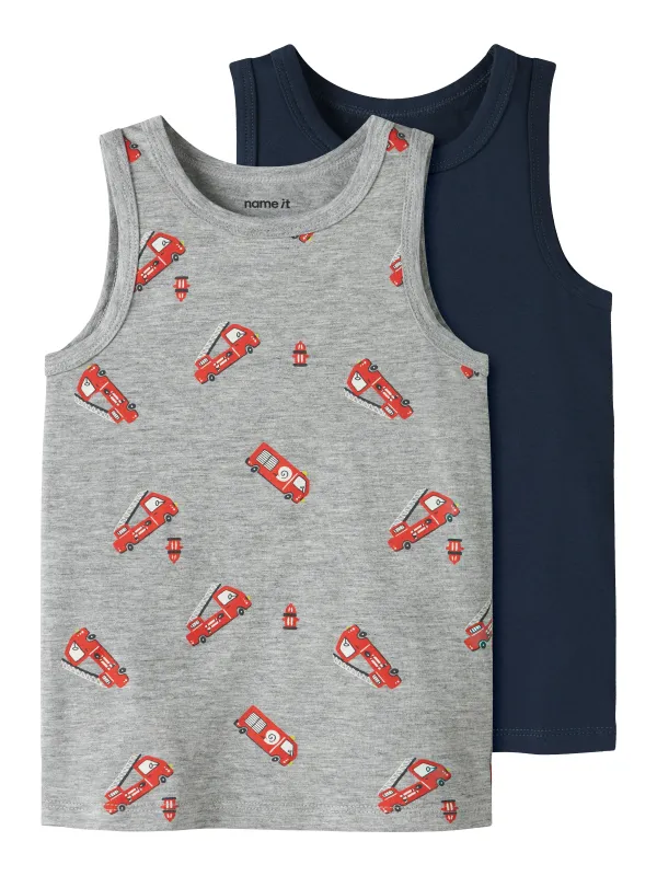 Name It Tank Top 2pak Grey Firetruck NOOS - Grey Melange - 86 cm