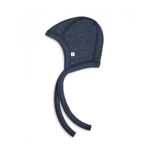 Baby Hjelm Med Snor I 100% Økologisk Merino Uld, Tyk Kvalitet - 2 Lag Stof 50/56 Navy Melange