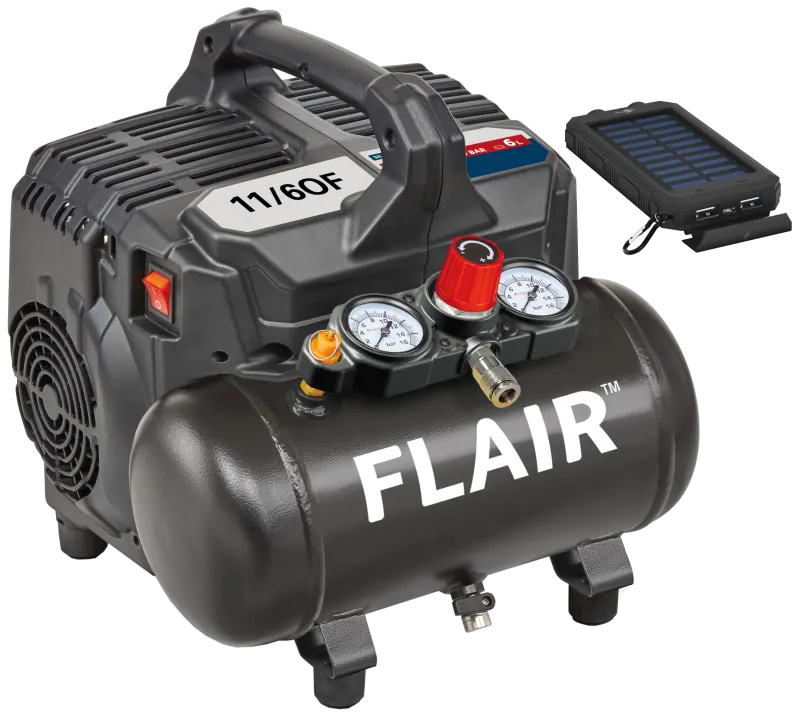 Flair 11/6OF kompressor 1,0 HK + powerbank med solceller