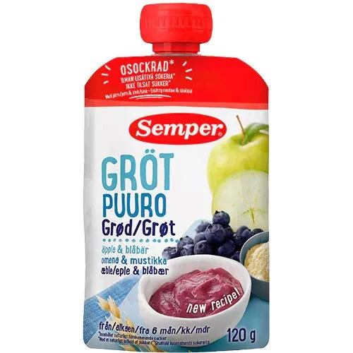 Grød med blåbær og æble fra 6 mdr. - 120 gram