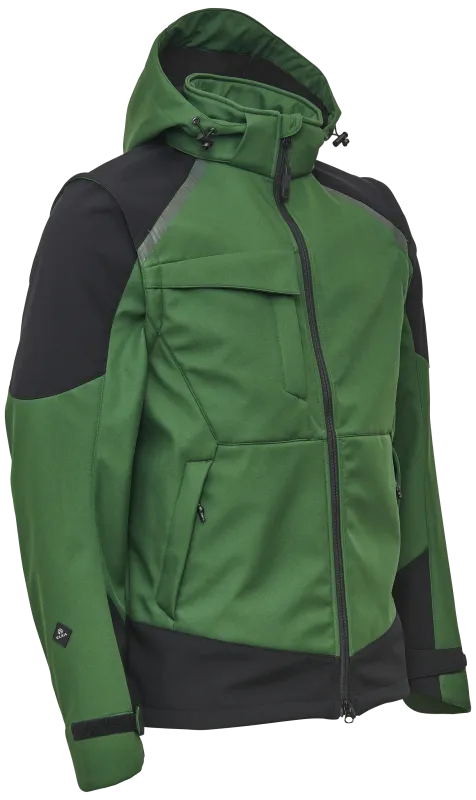 Softshelljakke m/aft. ærmer 117300 grøn/sort Str. 4XL