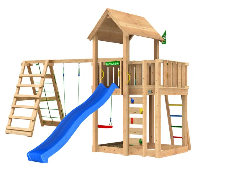 Jungle Gym - Legetårn Jungle Gym Mansion 2.1 m/2-Climb Module 220 og blå rutsjebane
