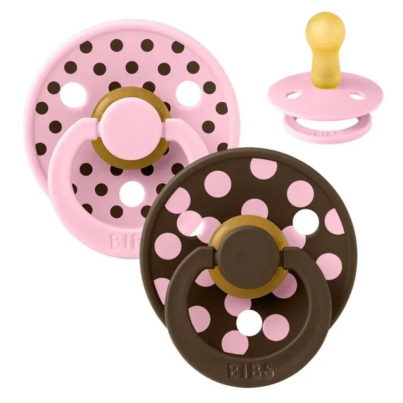 BIBS Rund Colour Sut - 2-Pak - Str. 2 - Naturgummi - Polka Studio - Baby Pink/Mocha