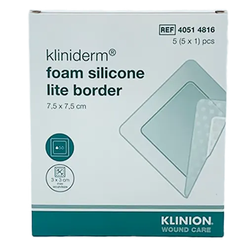 Kliniderm Foam Silikone Lite Border 7,5x7,5 cm (5 stk)