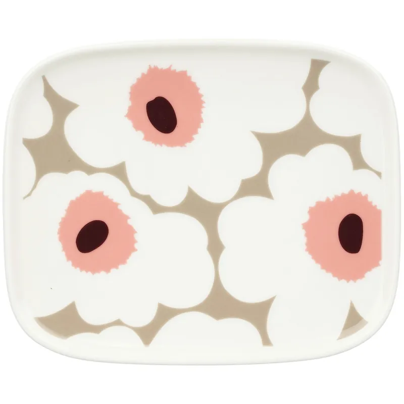 Marimekko Unikko tallerken 15 x 12 cm, hvid/beige/rosa
