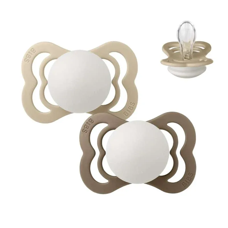 BIBS Symmetrisk Supreme Sut - 2-Pak - Str. 1 - Silikone - GLOW - Vanilla/Dark Oak