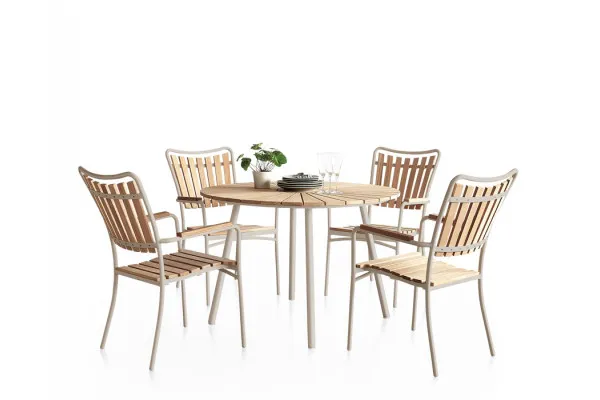 DaneLine Eva Teak Havemøbelsæt - Ø110 cm - Latte