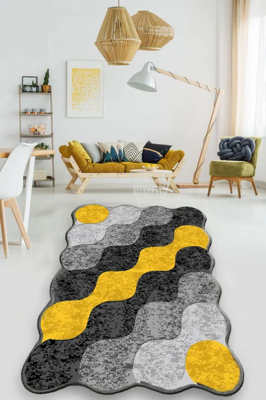 TEPPI Circle gulvtæppe, m. mønster, rektangulær - multifarvet polyester (200x290)