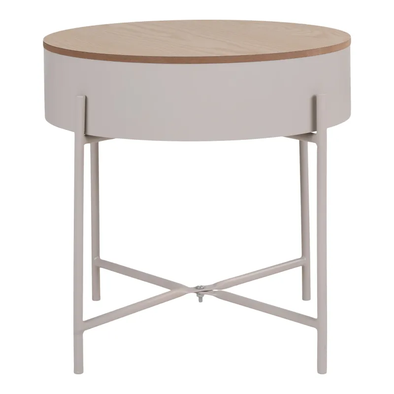 HOUSE NORDIC Sisco hjørnebord, m. opbevaring - beige melamin og lysegrå stål (Ø40)