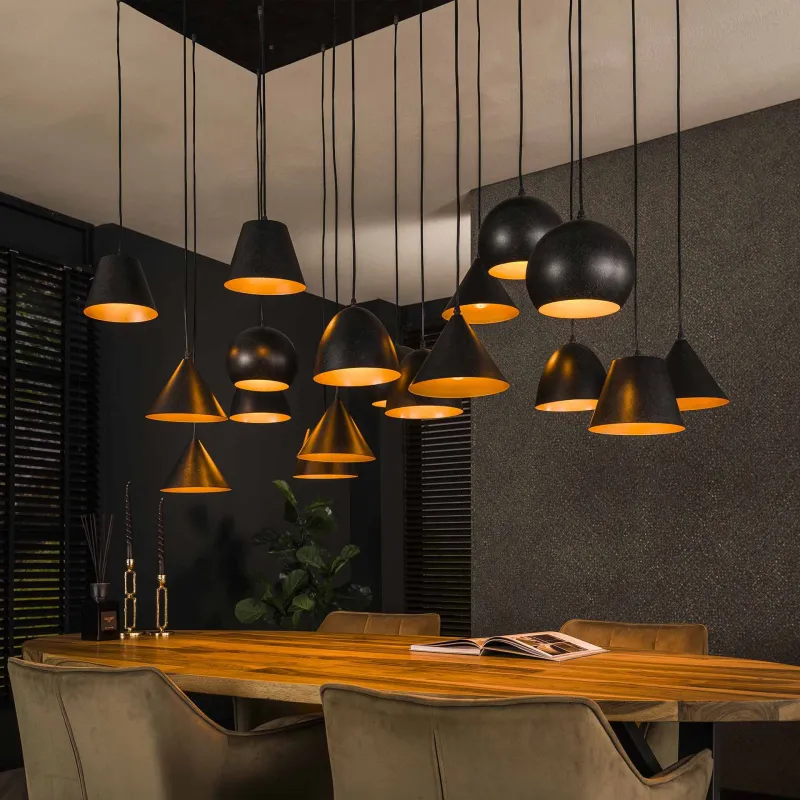 Many -Loftlampe med 18 skærme i sort metal Levering