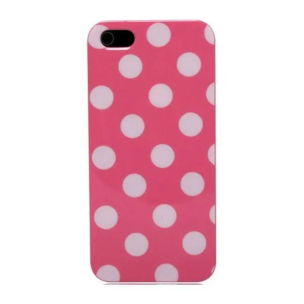Dots gummi cover til iPhone 5/5S/SE. Pink/hvid.