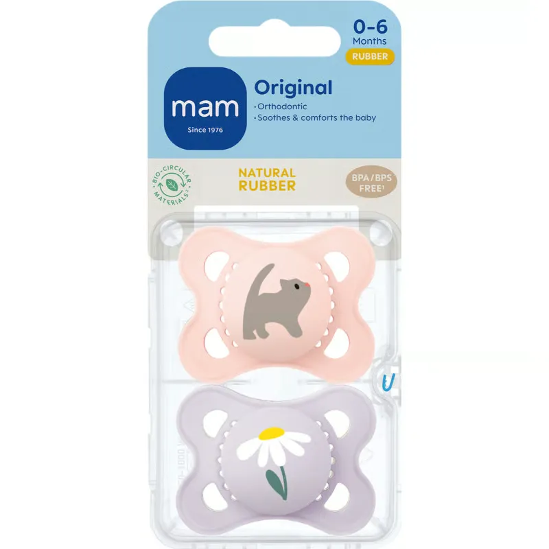 MAM Original Sut 0-6M Natural Rubber Pink (2 stk)