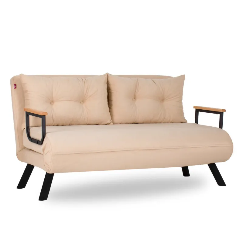 NORDVÄRK Sando 2 pers. sovesofa, m. armlæn - creme polyester stof og sort metal