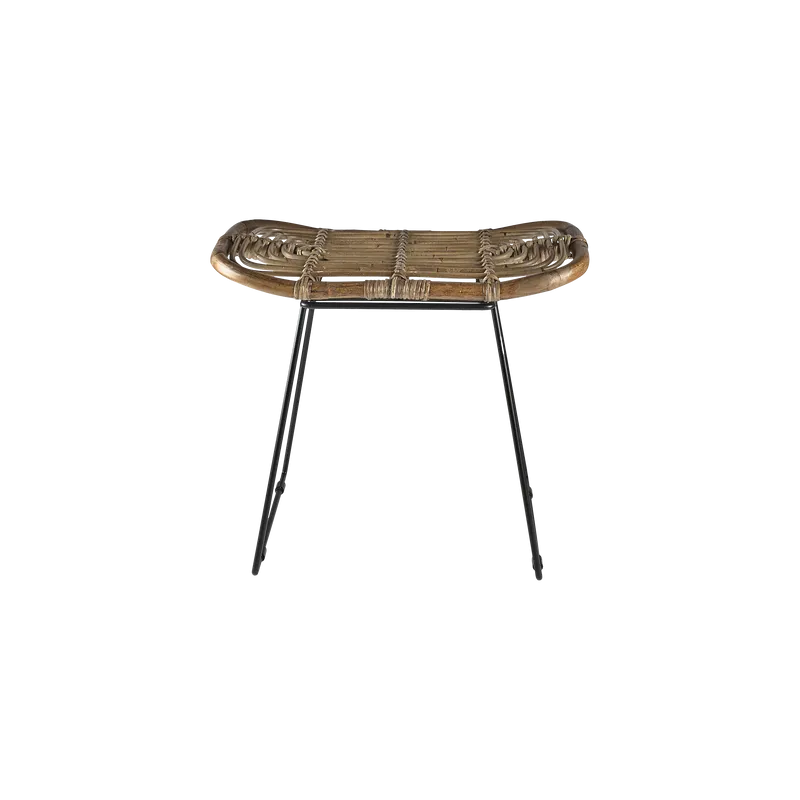 VILLA COLLECTION Sokna skammel, rektangulær - natur rattan og sort metal (53x33)