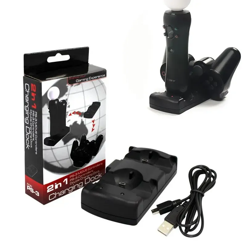 2 i 1 oplader til PS3- og PS Move controllere.