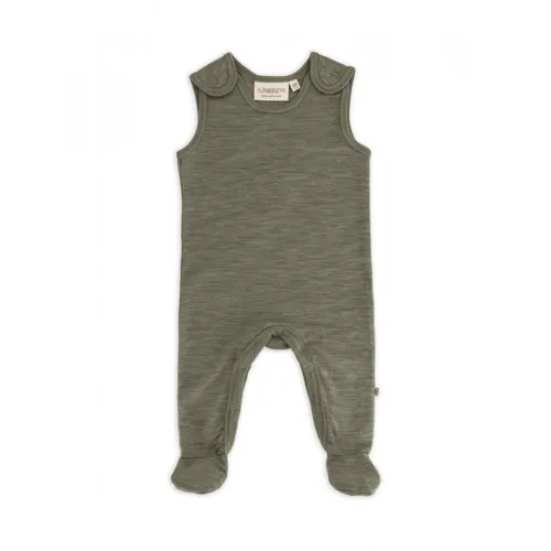 Retro Sparkedragt Med Fod Og Trykknapper På Indersiden Af Benene Til Baby, I 100% Økologisk Merino Uld Moss Melange 56