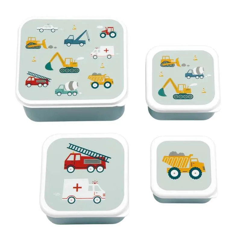 A Little Lovely Company Madkasse - og Snackbokssæt - 4 stk. - Vehicles