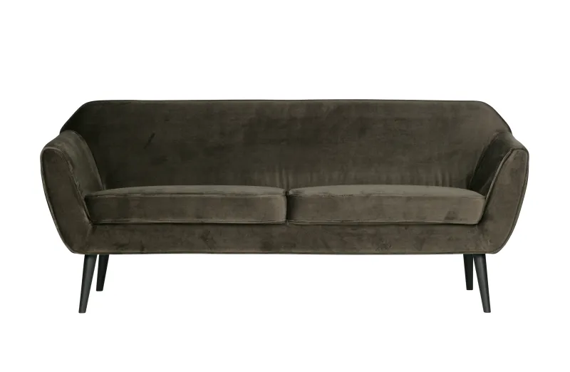 WOOOD Rocco sofa - varm grøn polyester fløjl og sort bøgetræ