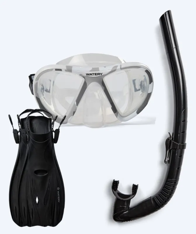 Watery snorkelsæt til voksne (fra 15 år) - Rudder Camo/Itzel/Delmere - Klar/sort - Snorkelsæt til voksne (+16 år)