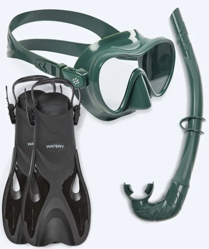Watery snorkelsæt til voksne - Fisher/Cliff - Mørkegrøn - Snorkelsæt til voksne (+16 år)