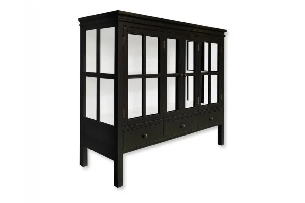 Hjarnø Vitrineskab - 110x130x45 cm Sort/Hvid