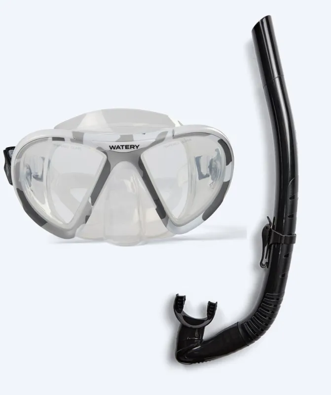Watery Combo snorkelsæt til voksne (fra 15 år) - Rudder Camo/Itzel - Klar/sort - Snorkelsæt til voksne (+16 år)