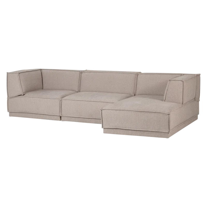 WOOOD Manu 3 pers. sofa, m. højre chaiselong - natur grov chenille polyester stof