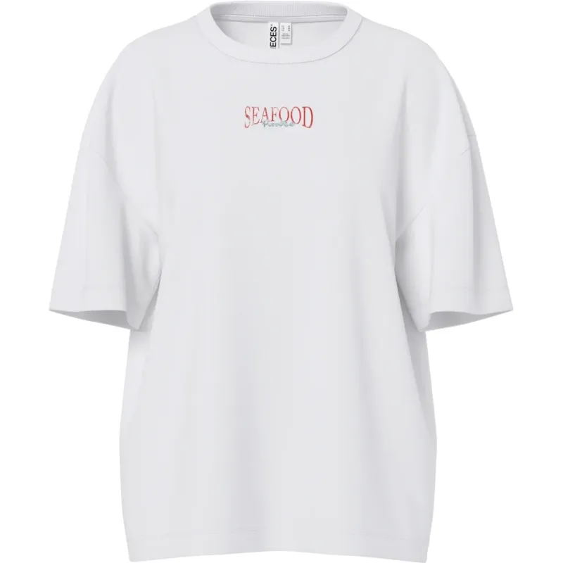 PIECES dame t-shirt PCPHISH - Bright White Seafood Fish