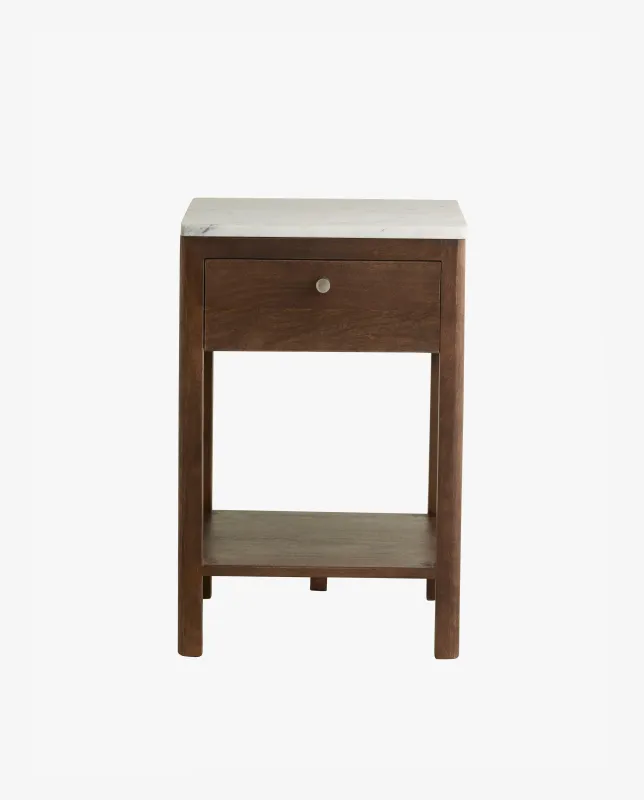 Nordal - BILLE sengebord  -  træ/marmor  -  B40,5 × D40,5 × H60 cm