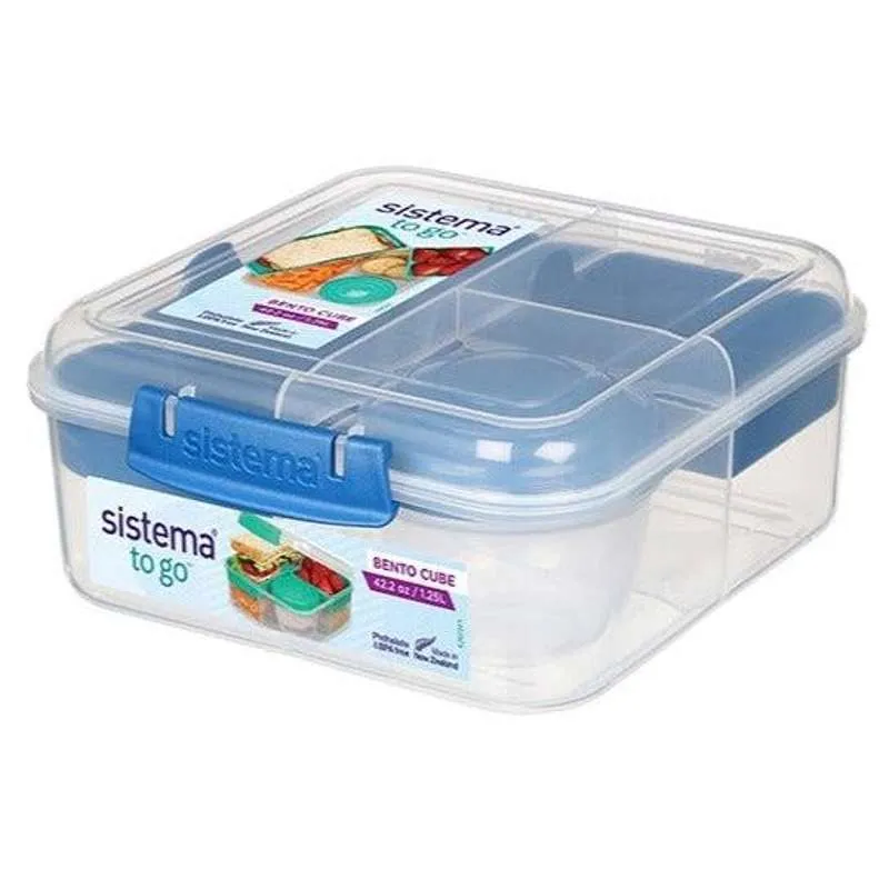 Sistema Bento Madkasse - Ruminddelt med Bæger - 1.25L - Klar/Ocean Blue