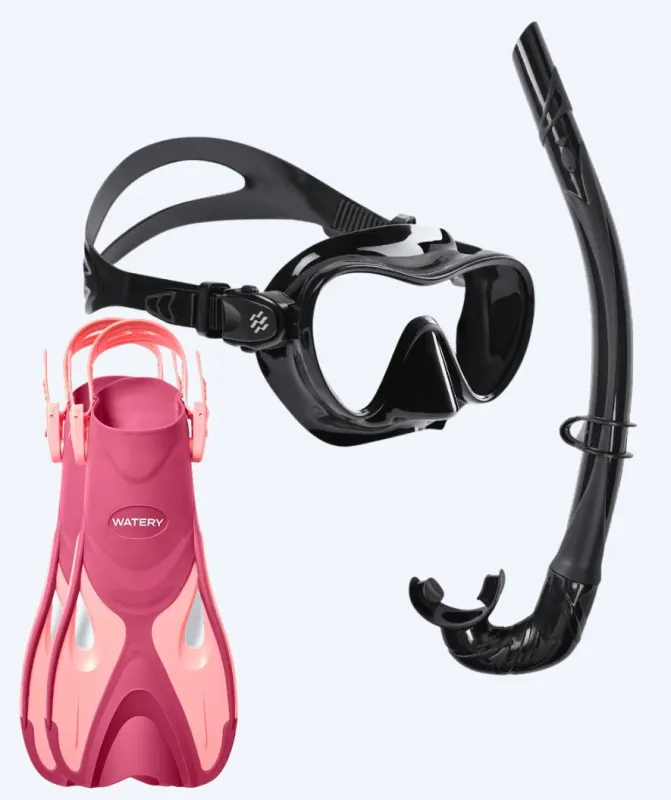 Watery snorkelsæt til børn - Fisher/Cliff - Pink/sort - Snorkelsæt til børn (4-16 år)