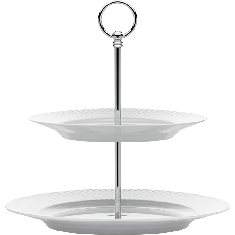 Lyngby porcelæn Rhombe kagefad, hvid, 27 cm