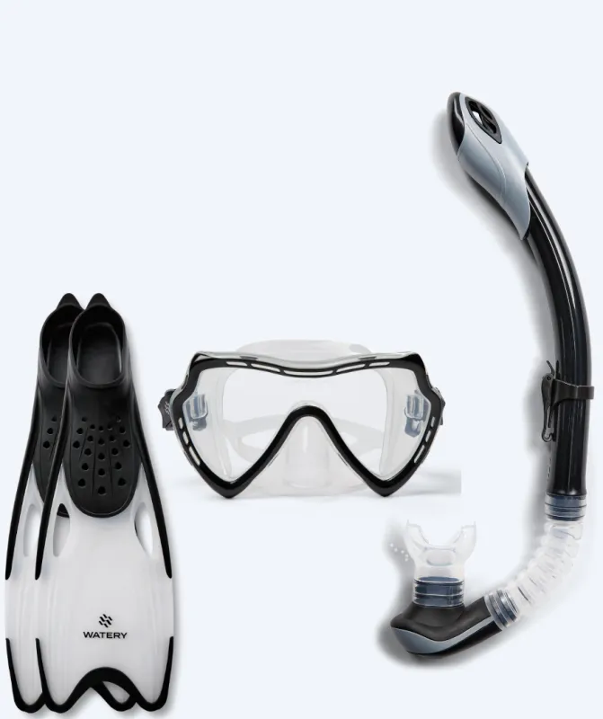 Watery snorkelsæt til voksne (fra 15 år) - Nebula/Rilian - Sort/sort - Snorkelsæt til voksne (+16 år)